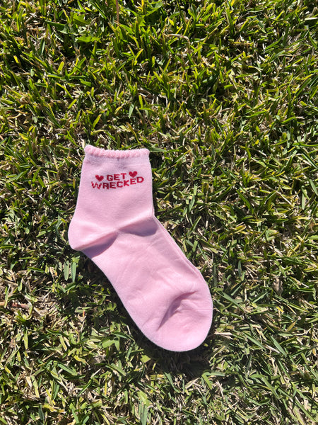 Get Wrecked Socks in Pink and Red