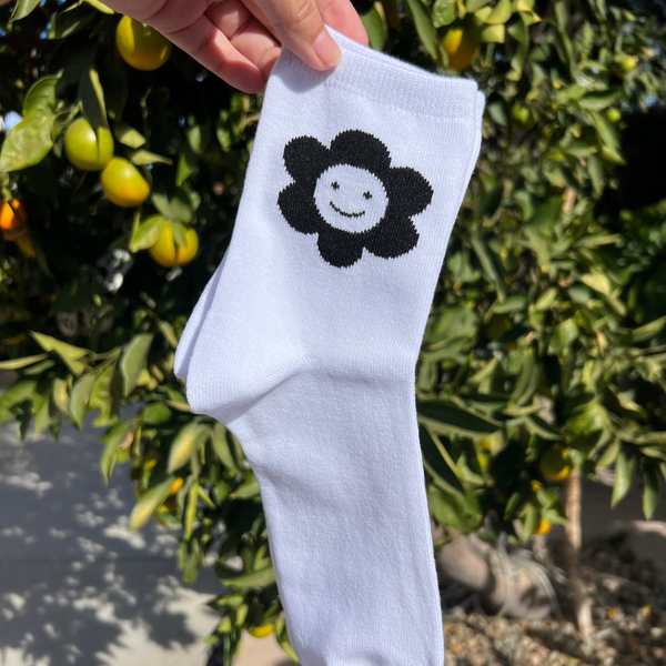 Happy Flower White and Black Socks